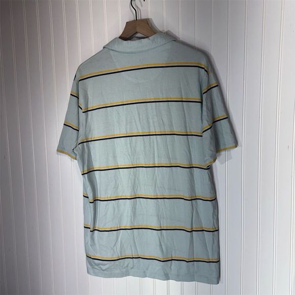 Bixby Nomad Men’s Polo Shirt L Blue Yellow Stripe 100 Cotton Made in Peru Preppy - Picture 3 of 5